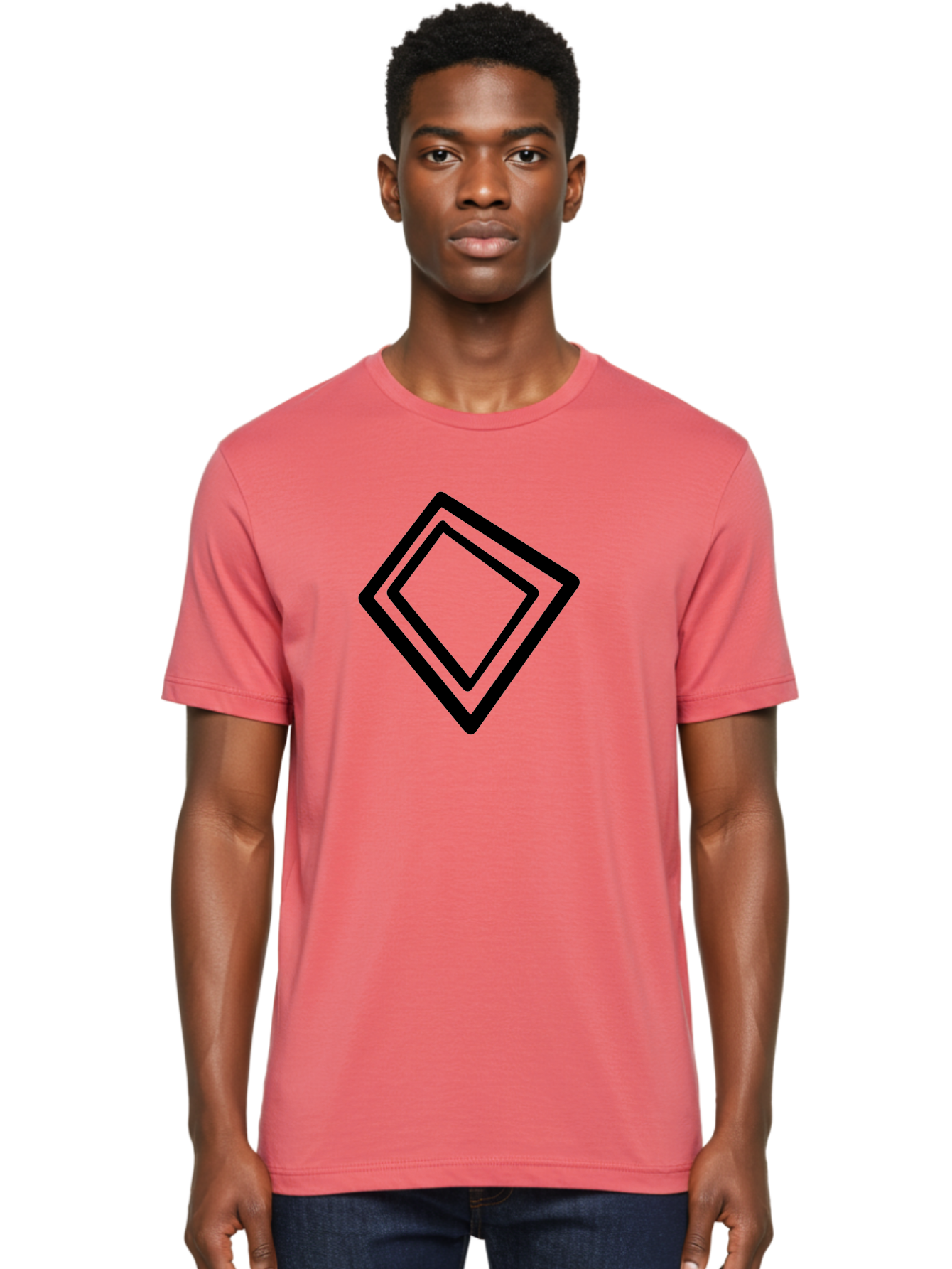 Diamond-Shape Men'S Graphic Tee, 100% Cotton, Comfortable Casual Summer Wear, Machine Washable, Black Diamonds, Nested Shapes, Geometric Pattern, Abstract Design, Modern Art, Minimalist Style -  Aaa422