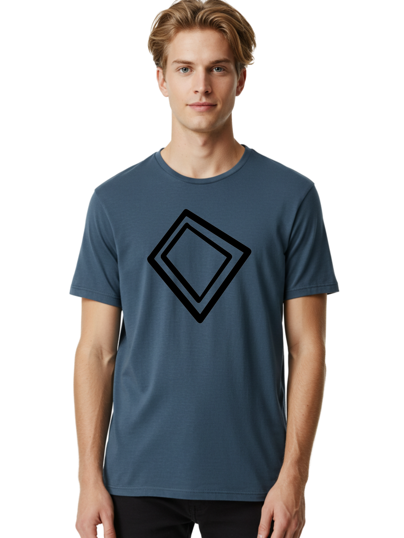 Diamond-Shape Men'S Graphic Tee, 100% Cotton, Comfortable Casual Summer Wear, Machine Washable, Black Diamonds, Nested Shapes, Geometric Pattern, Abstract Design, Modern Art, Minimalist Style -  Aaa422