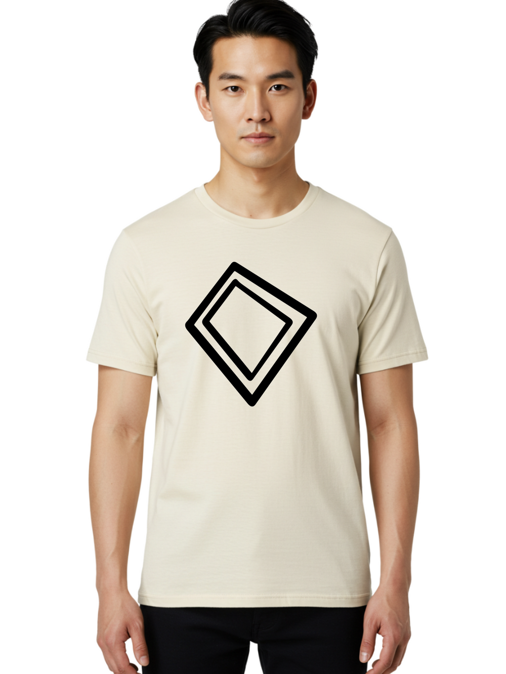 Diamond-Shape Men'S Graphic Tee, 100% Cotton, Comfortable Casual Summer Wear, Machine Washable, Black Diamonds, Nested Shapes, Geometric Pattern, Abstract Design, Modern Art, Minimalist Style -  Aaa422