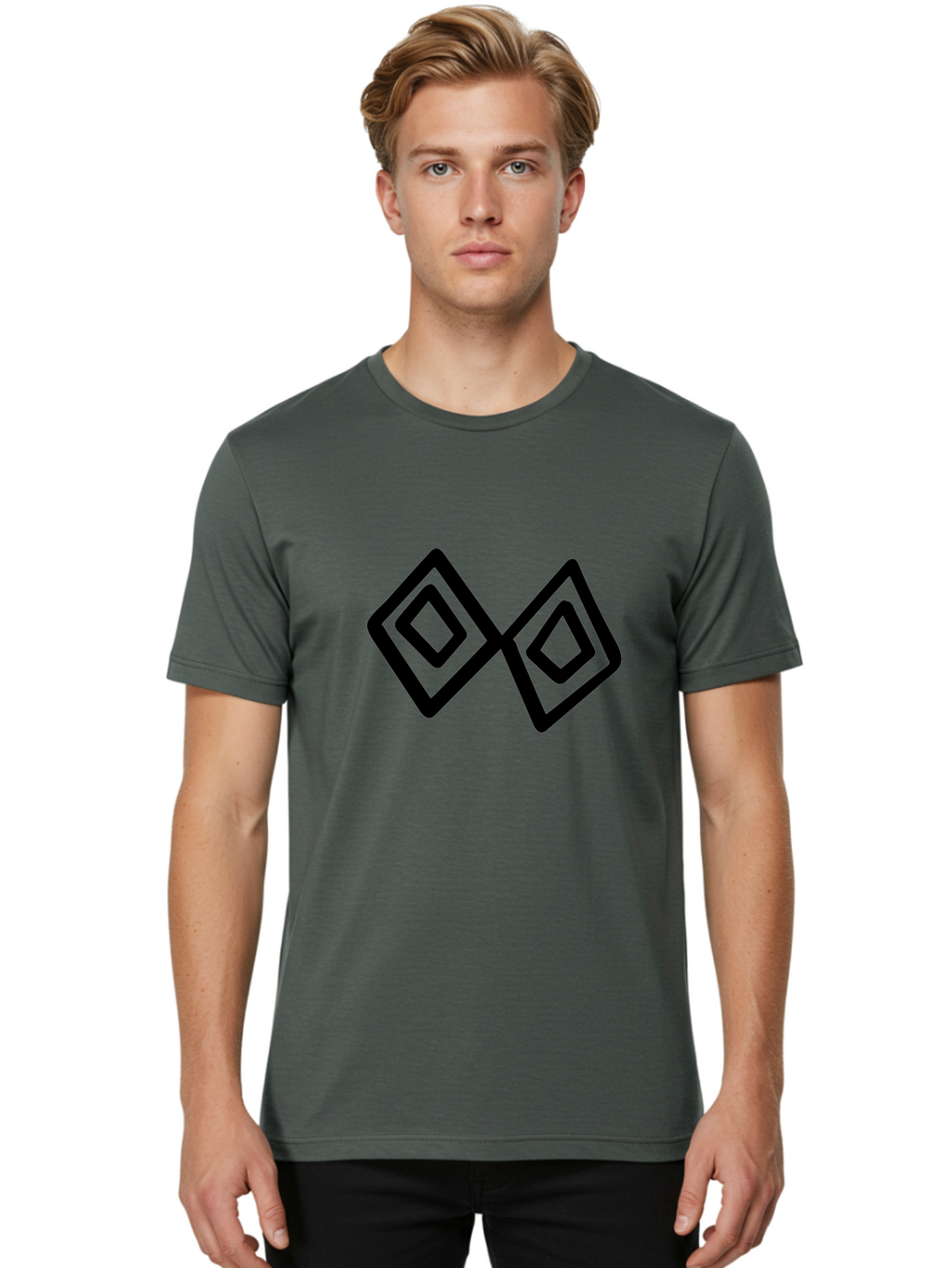 Diamond-Shapes Men'S Graphic Tee, 100% Cotton, Comfortable Casual Summer Wear, Machine Washable, Diamond Shapes, Geometric Design, Black And Green, Logo Design, Modern Graphics, Abstract Art, Symmetrical Shapes, Minimalist Logo -  Aaa423