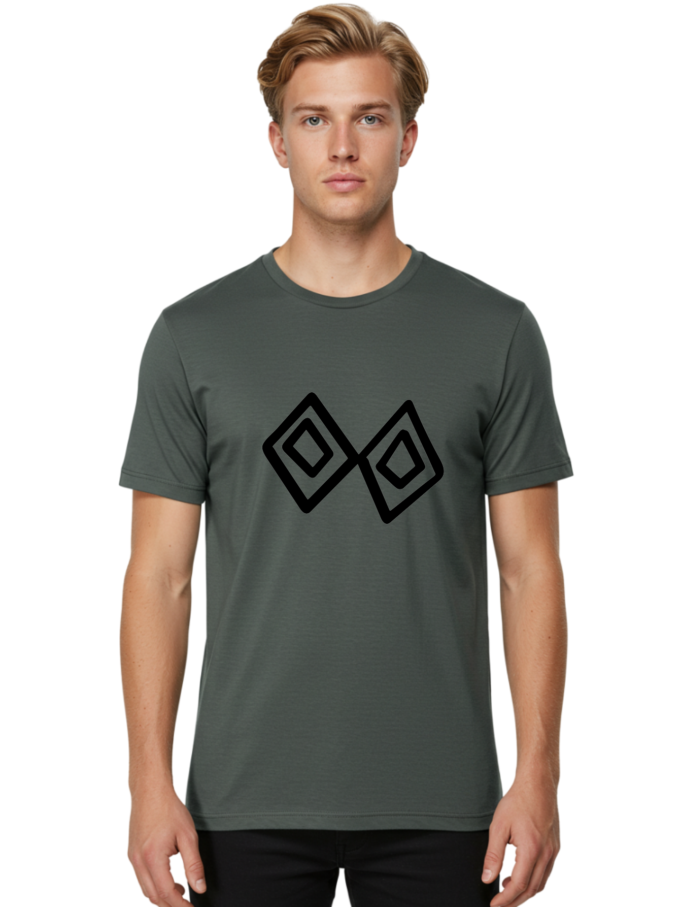 Diamond-Shapes Men'S Graphic Tee, 100% Cotton, Comfortable Casual Summer Wear, Machine Washable, Diamond Shapes, Geometric Design, Black And Green, Logo Design, Modern Graphics, Abstract Art, Symmetrical Shapes, Minimalist Logo -  Aaa423