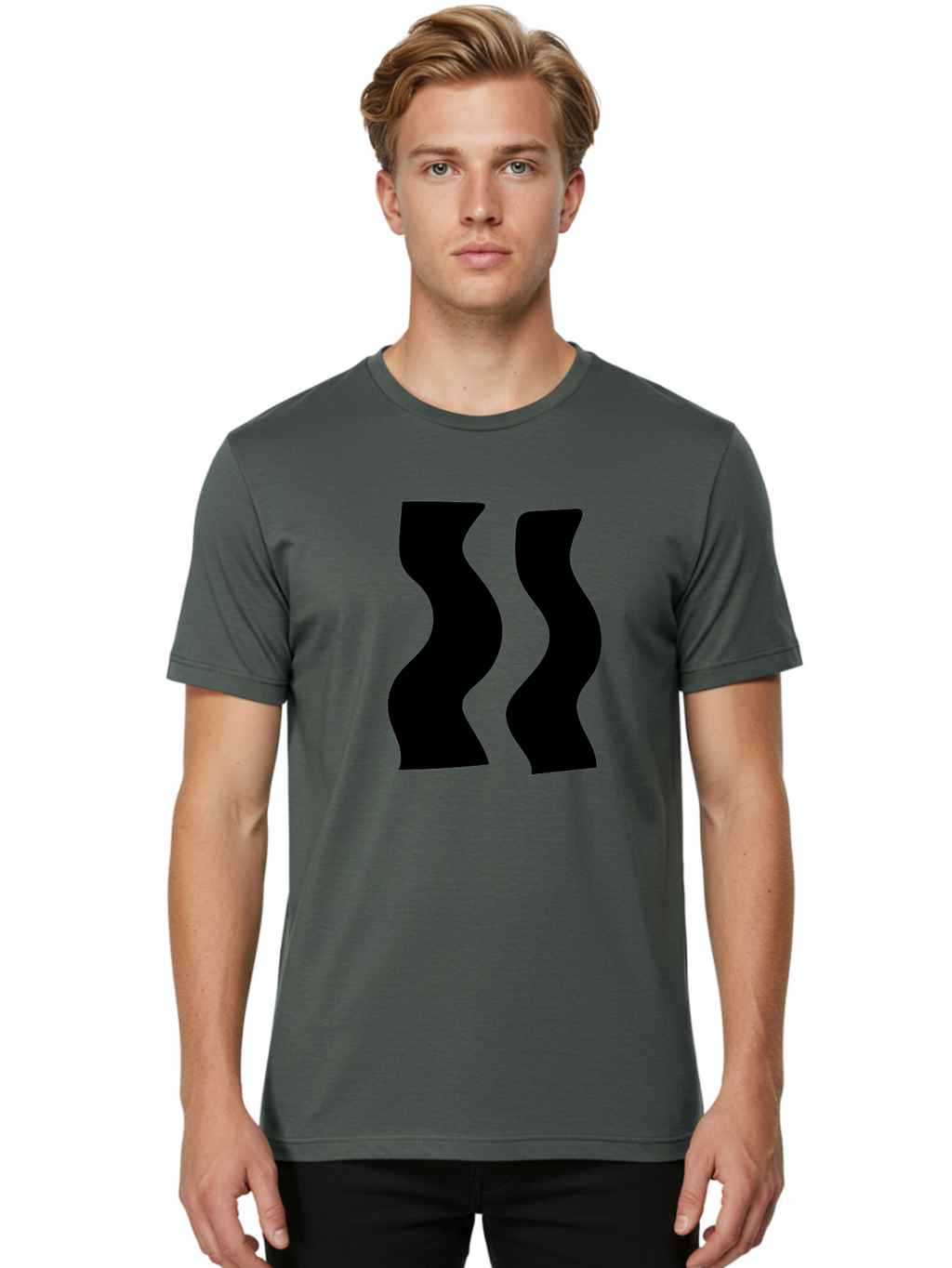Double-S Men'S Graphic Tee, 100% Cotton, Comfortable Casual Summer Wear, Machine Washable, Wavy Silhouettes, Black Shapes, Abstract Design, Modern Art, Sleek Pattern, Contemporary Style, Graphic Illustration -  Aaa424