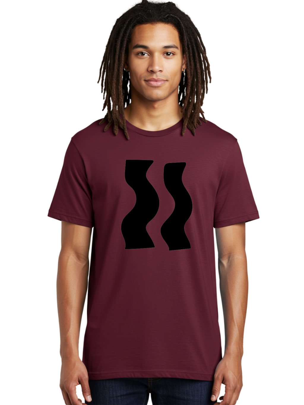 Double-S Men'S Graphic Tee, 100% Cotton, Comfortable Casual Summer Wear, Machine Washable, Wavy Silhouettes, Black Shapes, Abstract Design, Modern Art, Sleek Pattern, Contemporary Style, Graphic Illustration -  Aaa424