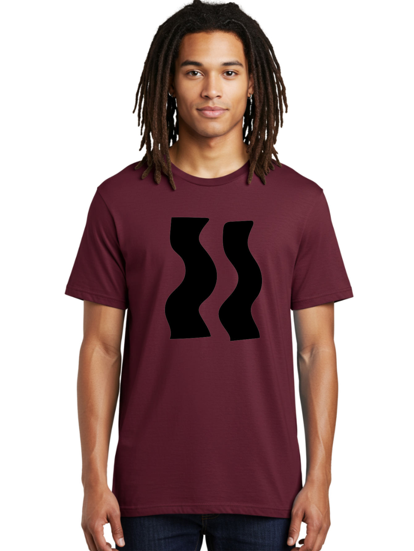 Double-S Men'S Graphic Tee, 100% Cotton, Comfortable Casual Summer Wear, Machine Washable, Wavy Silhouettes, Black Shapes, Abstract Design, Modern Art, Sleek Pattern, Contemporary Style, Graphic Illustration -  Aaa424
