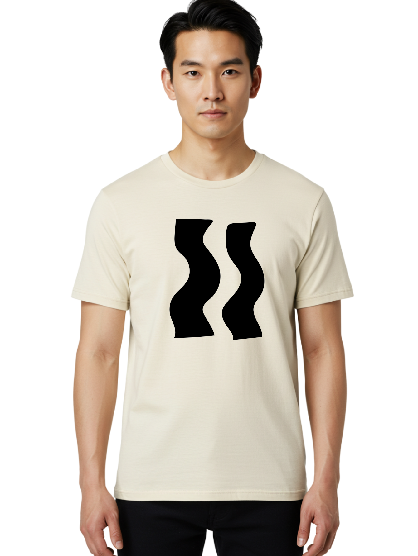 Double-S Men'S Graphic Tee, 100% Cotton, Comfortable Casual Summer Wear, Machine Washable, Wavy Silhouettes, Black Shapes, Abstract Design, Modern Art, Sleek Pattern, Contemporary Style, Graphic Illustration -  Aaa424