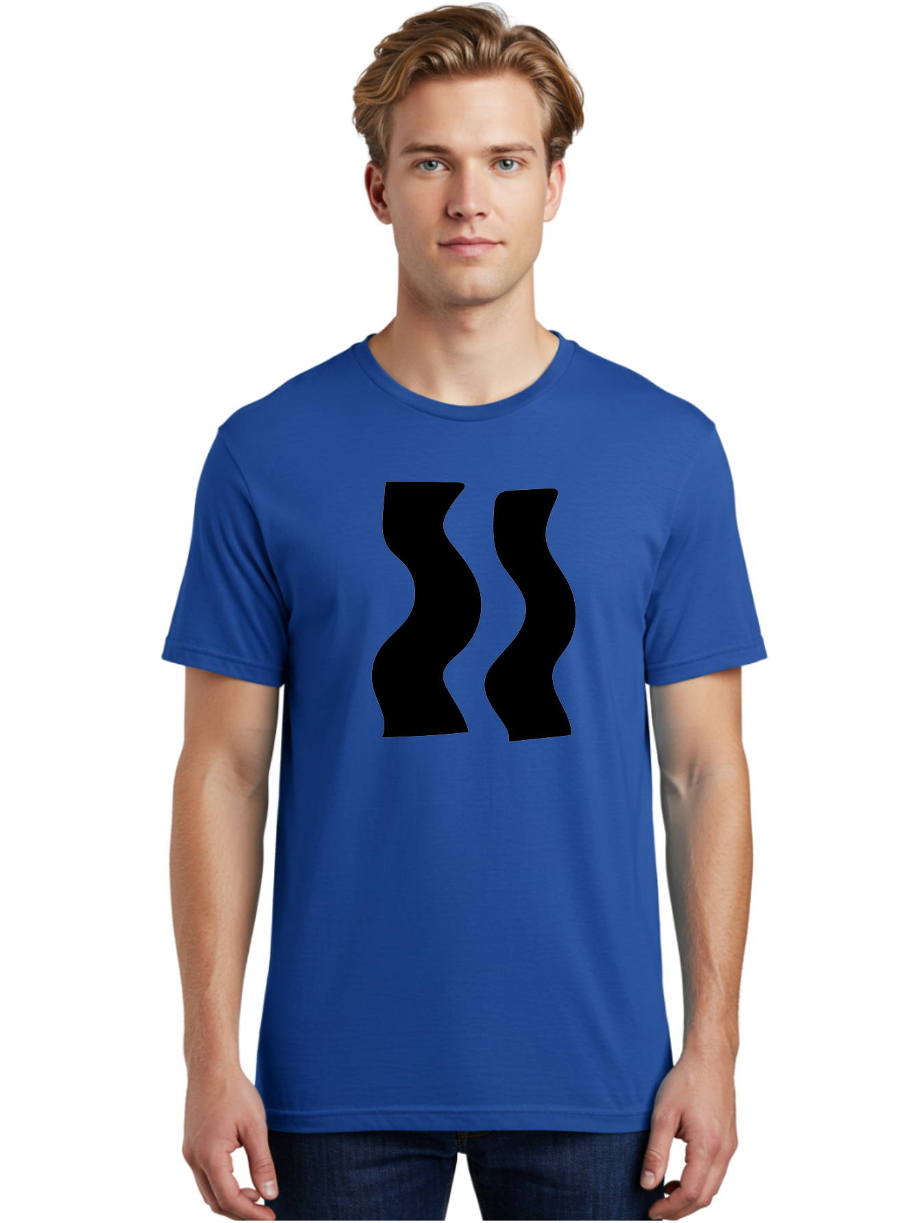 Double-S Men'S Graphic Tee, 100% Cotton, Comfortable Casual Summer Wear, Machine Washable, Wavy Silhouettes, Black Shapes, Abstract Design, Modern Art, Sleek Pattern, Contemporary Style, Graphic Illustration -  Aaa424