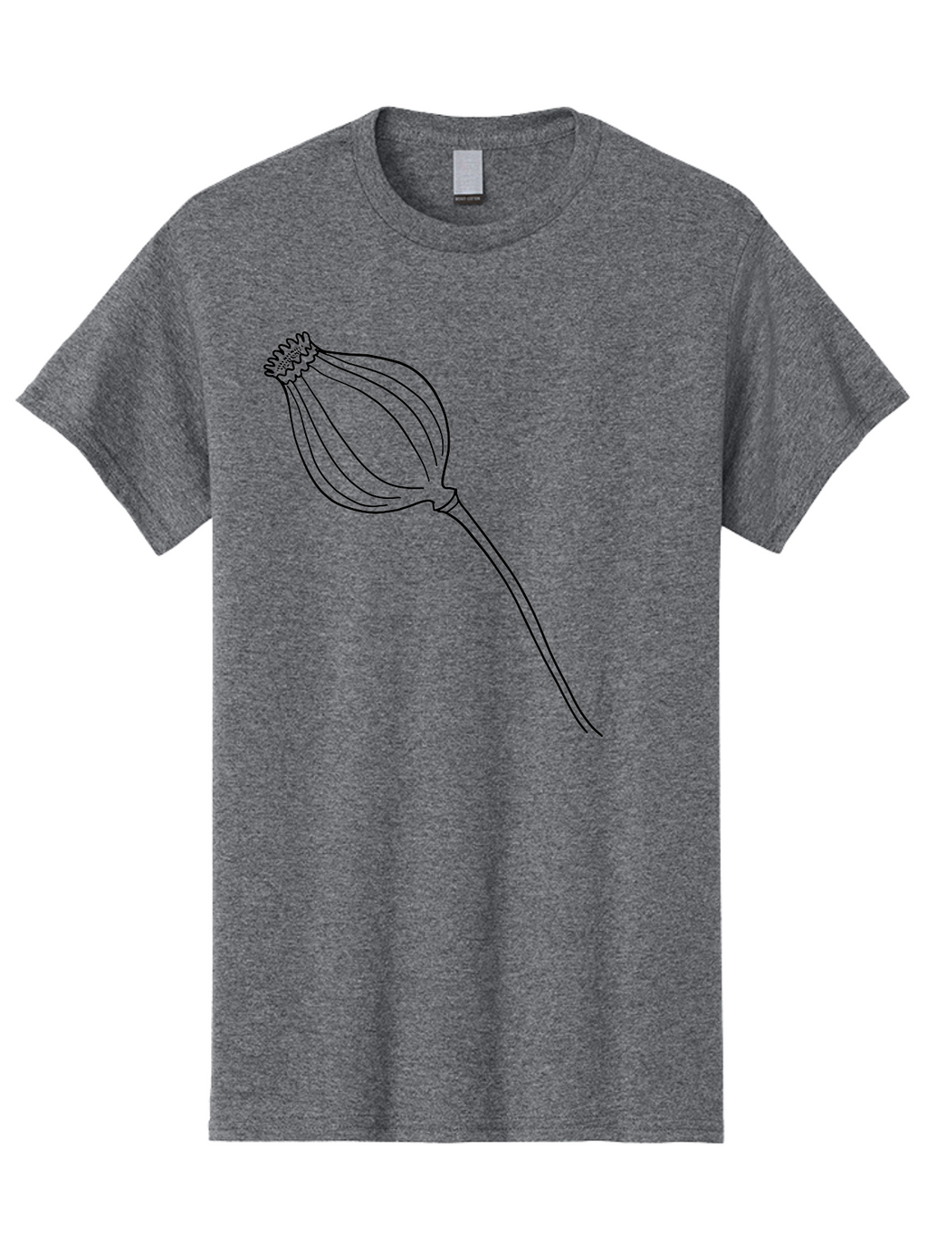 Dried-Poppy Men'S Graphic Tee, 100% Cotton, Comfortable Casual Summer Wear, Machine Washable, Simple Line Art, Minimalist Design, Flower Bud, Botanical Illustration, Elegant Lines, Delicate Form, Black Outline -  Aaa425