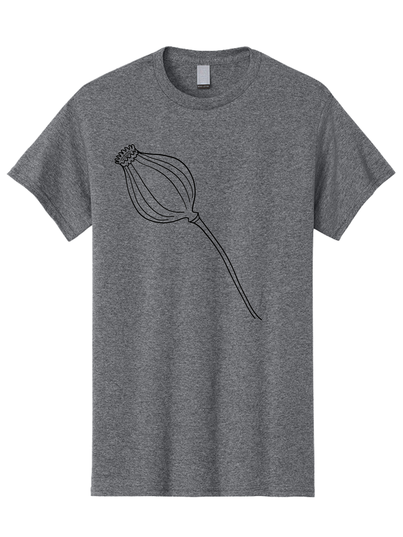 Dried-Poppy Men'S Graphic Tee, 100% Cotton, Comfortable Casual Summer Wear, Machine Washable, Simple Line Art, Minimalist Design, Flower Bud, Botanical Illustration, Elegant Lines, Delicate Form, Black Outline -  Aaa425