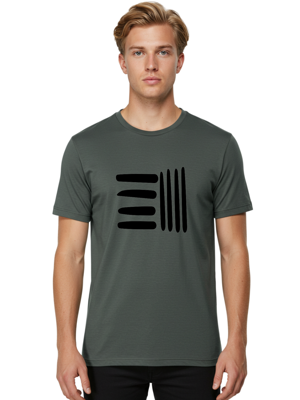 E Men'S Graphic Tee, 100% Cotton, Comfortable Casual Summer Wear, Machine Washable, Equals Sign, Mathematical Symbol, Black And Green, Graphic Design, Modern Art, Simple Shapes, Contrast Colors, Minimalist Style -  Aaa426