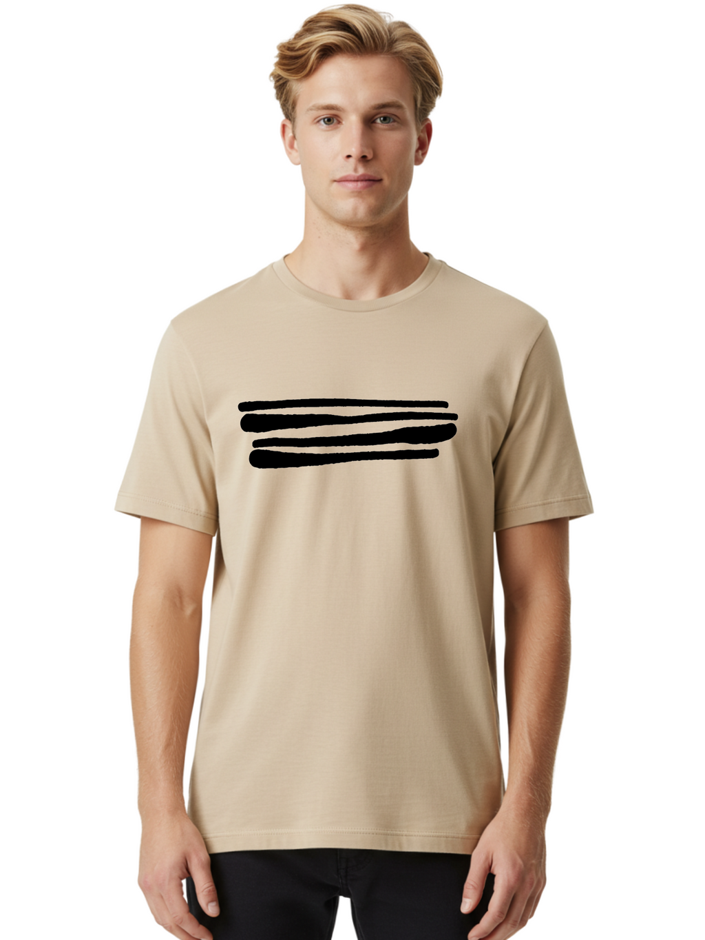 Equal-Sign Men'S Graphic Tee, 100% Cotton, Comfortable Casual Summer Wear, Machine Washable, Equals Sign, Mathematical Symbol, Black Lines, Simple Design, Bold Graphics, Modern Aesthetic, Abstract Art -  Aaa427