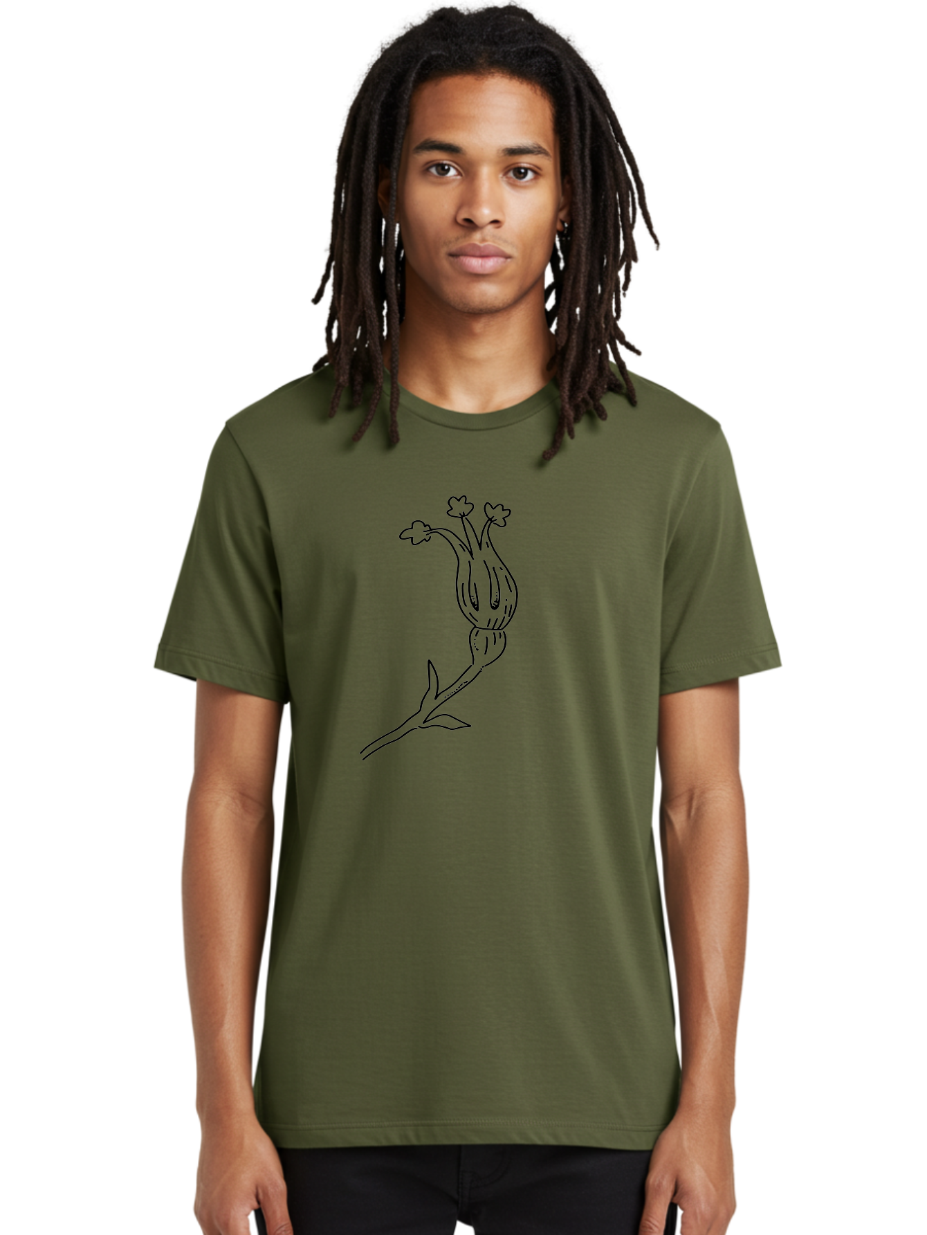 Flower-Illustration Men'S Graphic Tee, 100% Cotton, Comfortable Casual Summer Wear, Machine Washable, Simple Flower Drawing, Minimalist Art, Black Outline, Stylized Blooms, Hand-Drawn Illustration, Floral Design, Cartoon Flower -  Aaa433