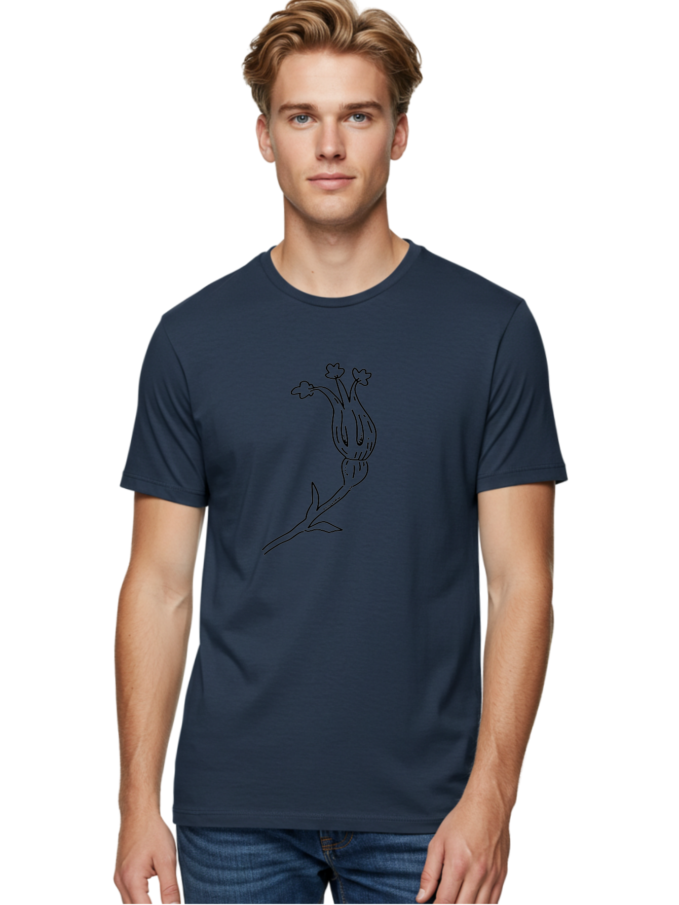 Flower-Illustration Men'S Graphic Tee, 100% Cotton, Comfortable Casual Summer Wear, Machine Washable, Simple Flower Drawing, Minimalist Art, Black Outline, Stylized Blooms, Hand-Drawn Illustration, Floral Design, Cartoon Flower -  Aaa433