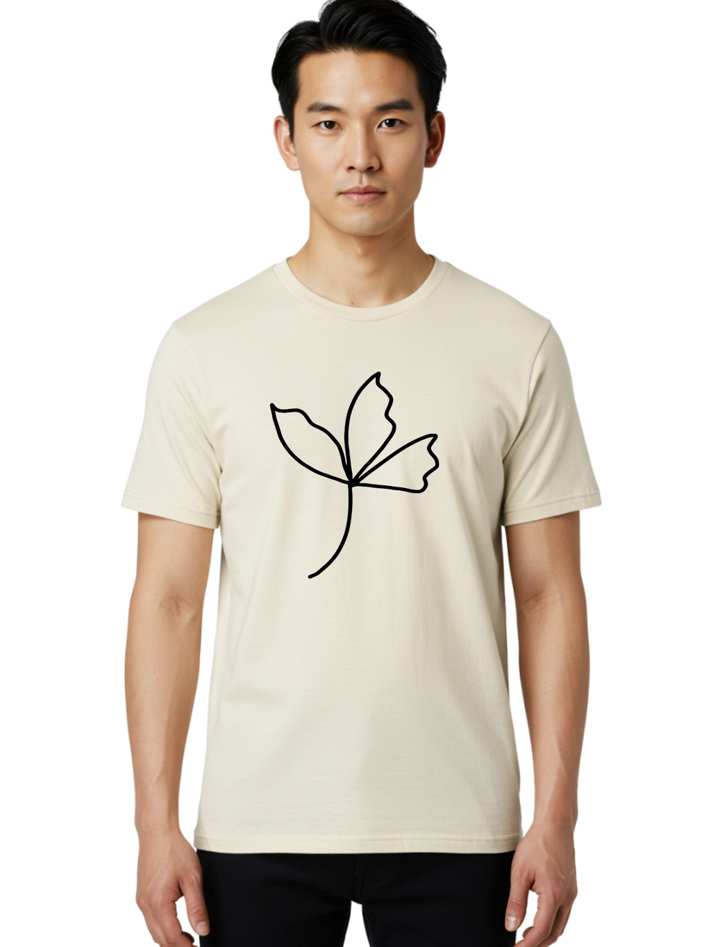 Flower-Outline Men'S Graphic Tee, 100% Cotton, Comfortable Casual Summer Wear, Machine Washable, Four Leaf Clover, Leafy Greens, Symbolic Icon, Minimalist Design, Simple Line Art, Stylized Clover, Elegant Graphics -  Aaa434