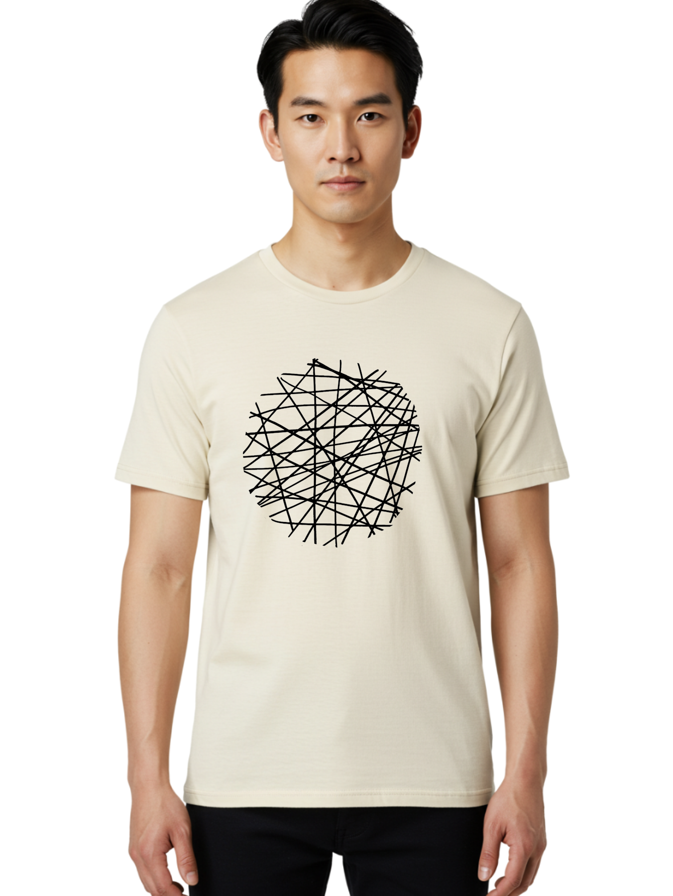 Intersecting-Lines Men'S Graphic Tee, 100% Cotton, Comfortable Casual Summer Wear, Machine Washable, Abstract Art, Chaotic Lines, Black Lines, Intersecting Lines, Complex Pattern, Modern Design, Graphic Illustration -  Aaa439
