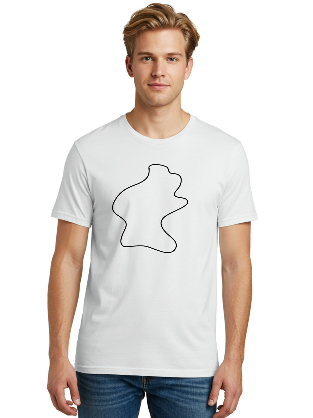 Irregular-Shape Men'S Graphic Tee, 100% Cotton, Comfortable Casual Summer Wear, Machine Washable, Simple Line Art, Minimalist Design, Geometric Shape, Abstract Form, Fluid Outline, Creative Expression, Modern Art -  Aaa440