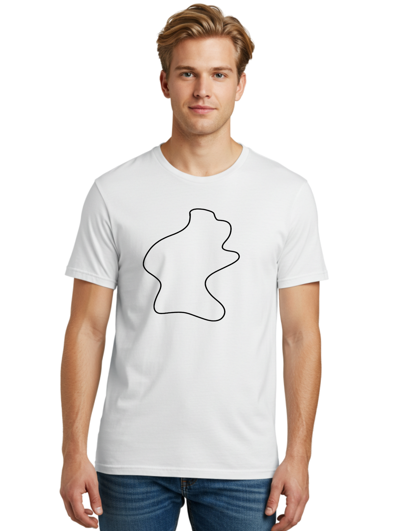 Irregular-Shape Men'S Graphic Tee, 100% Cotton, Comfortable Casual Summer Wear, Machine Washable, Simple Line Art, Minimalist Design, Geometric Shape, Abstract Form, Fluid Outline, Creative Expression, Modern Art -  Aaa440
