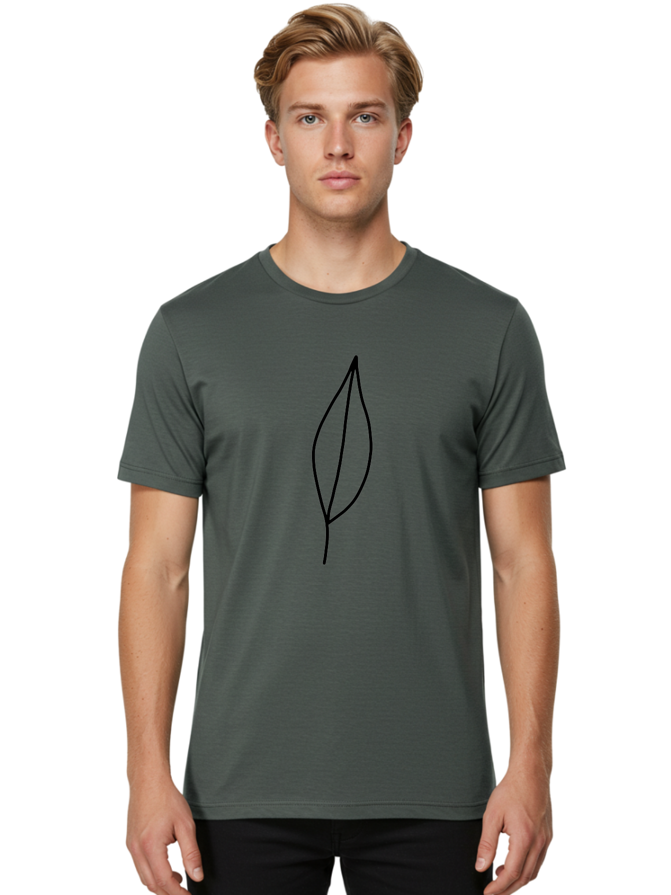 Leaf-2 Men'S Graphic Tee, 100% Cotton, Comfortable Casual Summer Wear, Machine Washable, Simple Leaf Outline, Minimalist Design, Black Line Art, Eco-Friendly Symbol, Nature-Inspired Graphics, Single Leaf Icon, Botanical Illustration, -  Aaa443