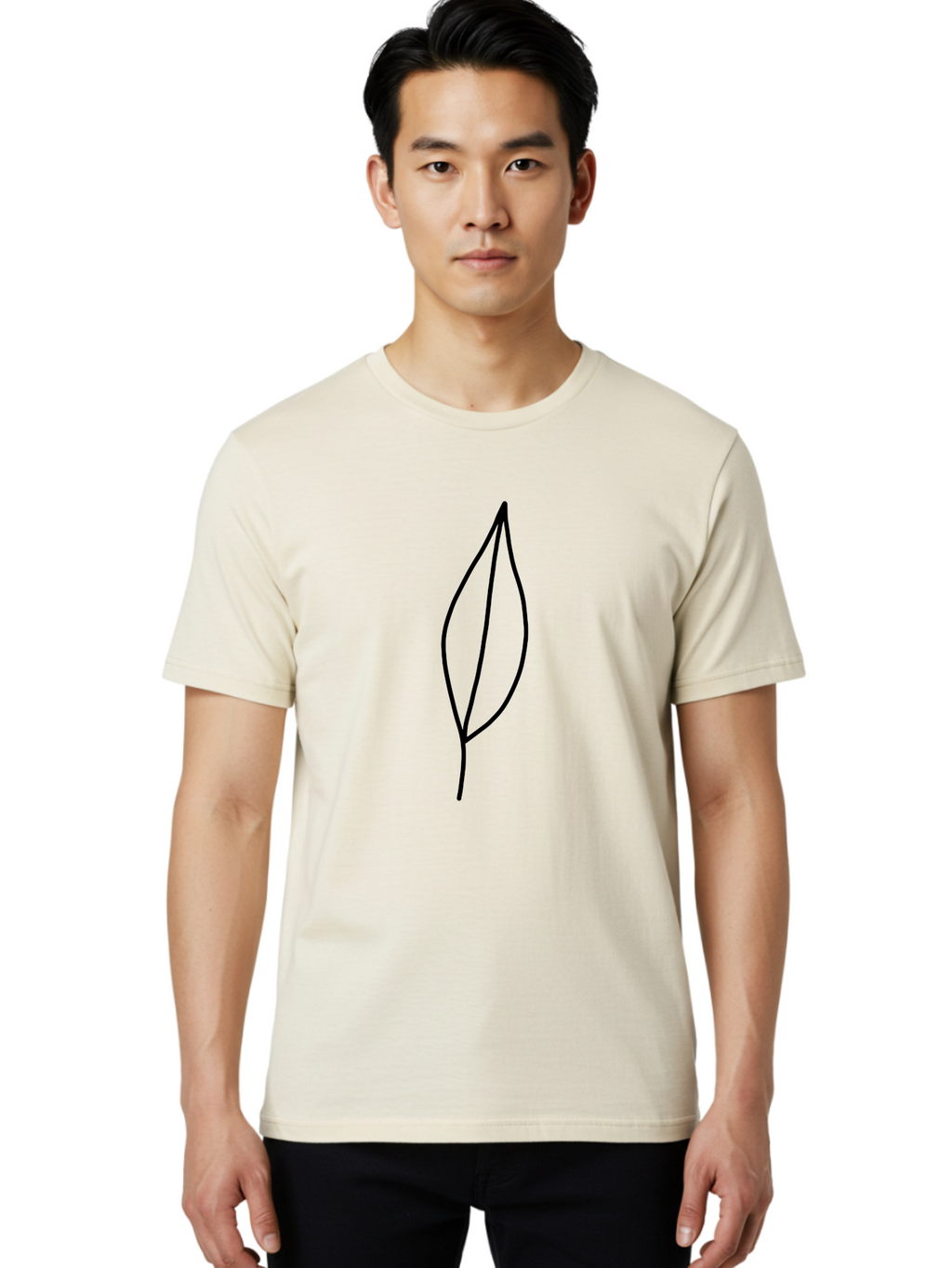 Leaf-2 Men'S Graphic Tee, 100% Cotton, Comfortable Casual Summer Wear, Machine Washable, Simple Leaf Outline, Minimalist Design, Black Line Art, Eco-Friendly Symbol, Nature-Inspired Graphics, Single Leaf Icon, Botanical Illustration, -  Aaa443