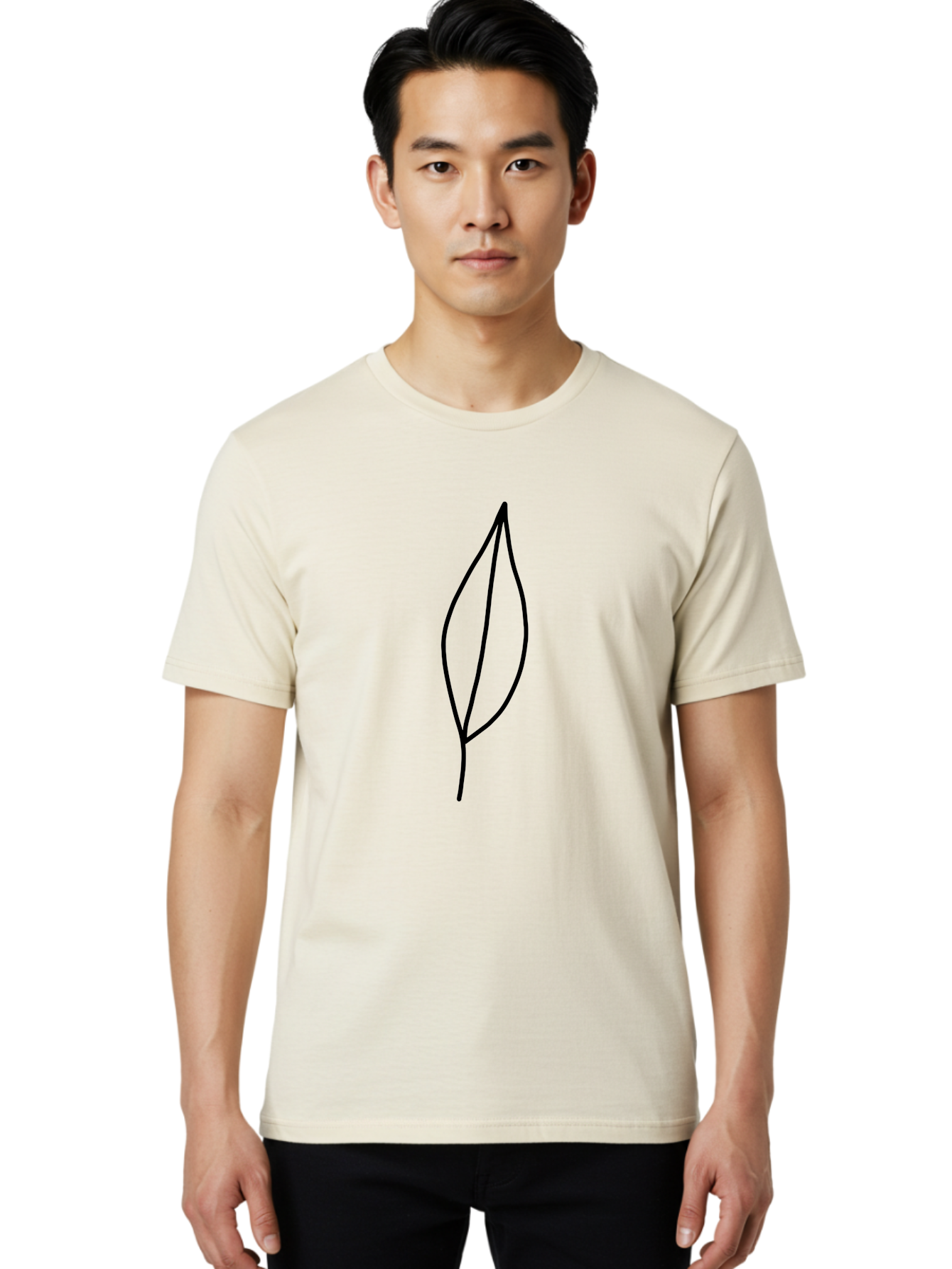 Leaf-2 Men'S Graphic Tee, 100% Cotton, Comfortable Casual Summer Wear, Machine Washable, Simple Leaf Outline, Minimalist Design, Black Line Art, Eco-Friendly Symbol, Nature-Inspired Graphics, Single Leaf Icon, Botanical Illustration, -  Aaa443