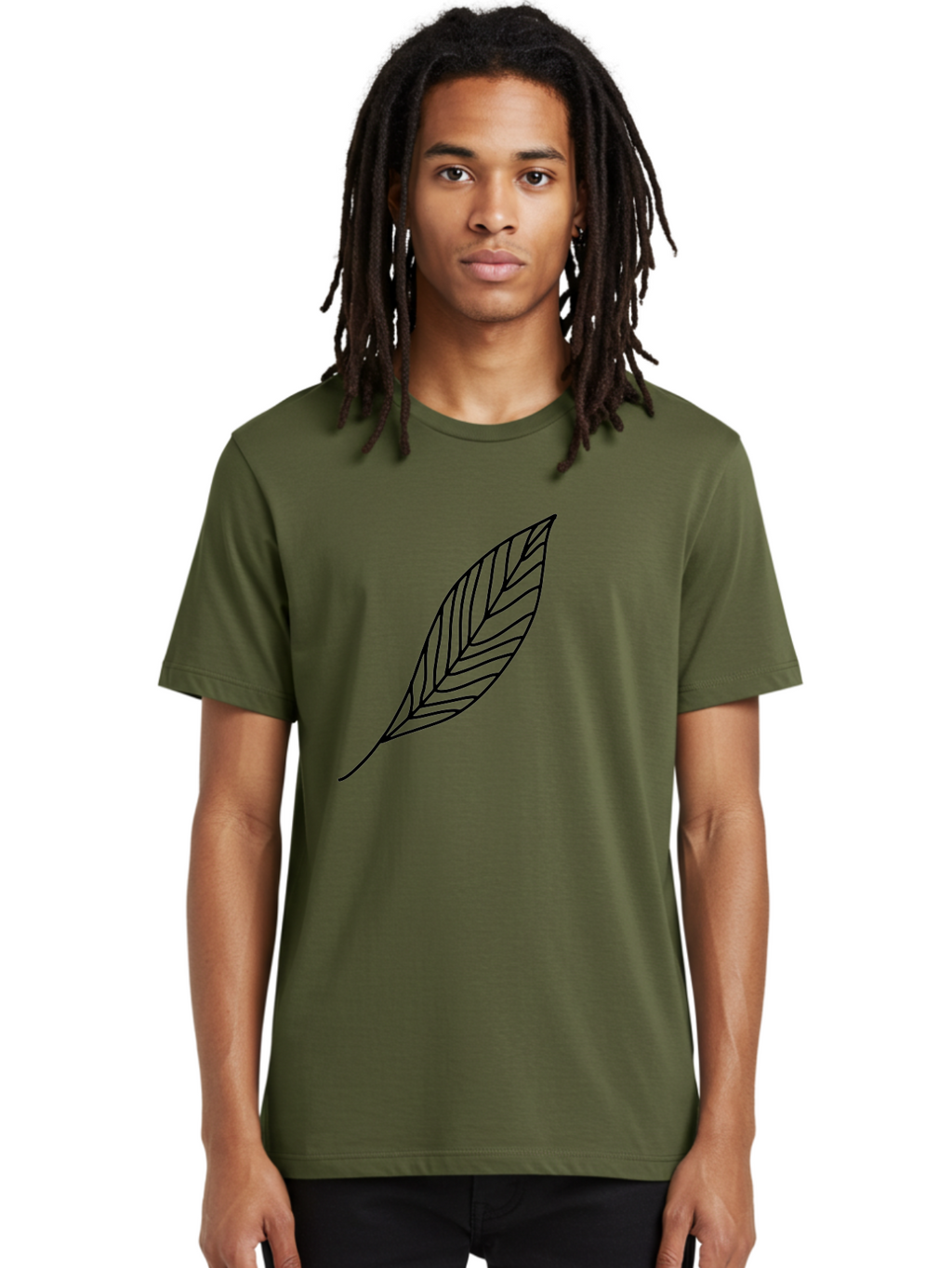 Leaf-Outline Men'S Graphic Tee, 100% Cotton, Comfortable Casual Summer Wear, Machine Washable, Simple Leaf Design, Black Outline, Leaf Illustration, Minimalist Art, Nature-Inspired Graphics, Eco-Friendly Icon -  Aaa447