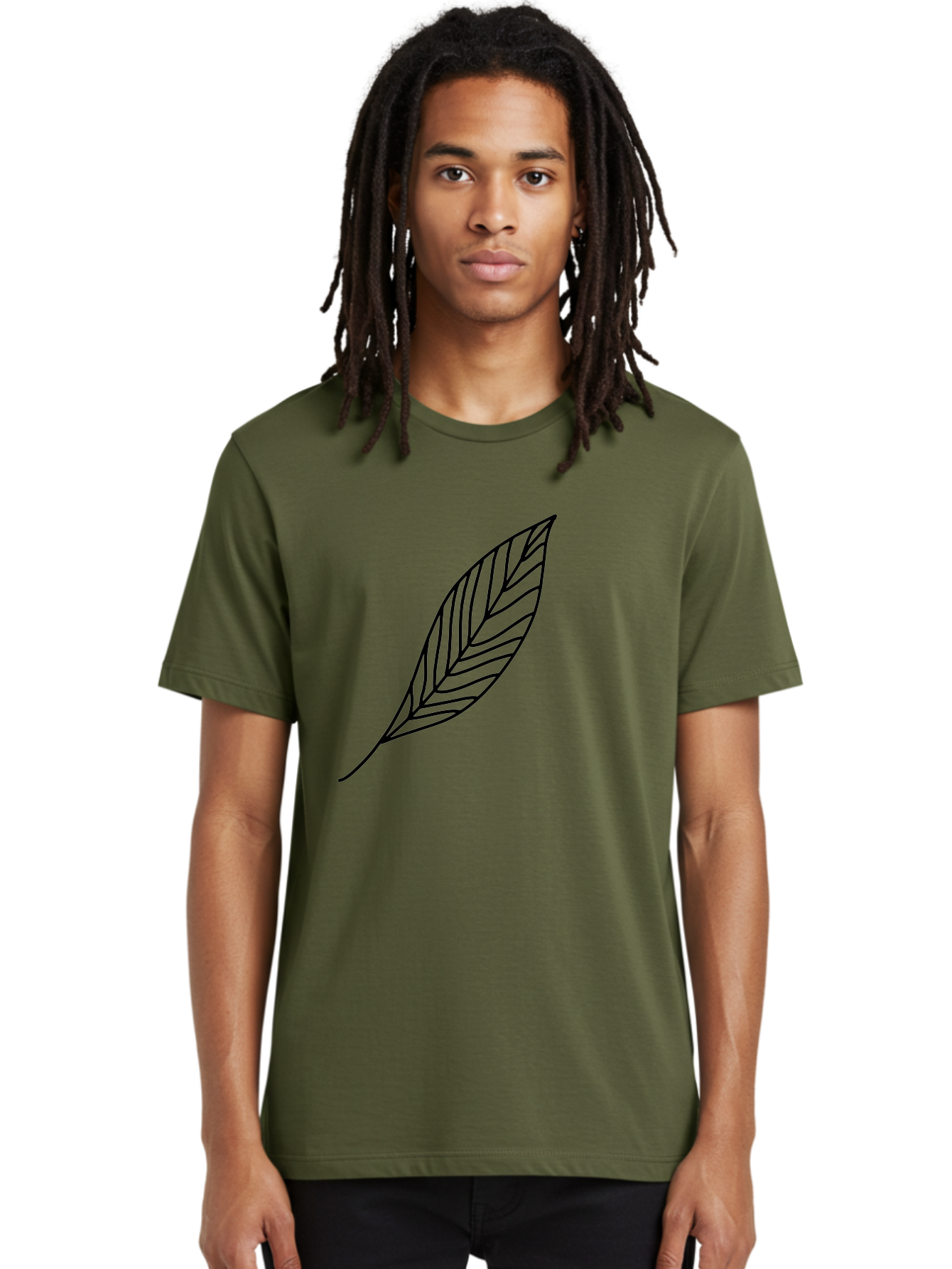 Leaf-Outline Men'S Graphic Tee, 100% Cotton, Comfortable Casual Summer Wear, Machine Washable, Simple Leaf Design, Black Outline, Leaf Illustration, Minimalist Art, Nature-Inspired Graphics, Eco-Friendly Icon -  Aaa447