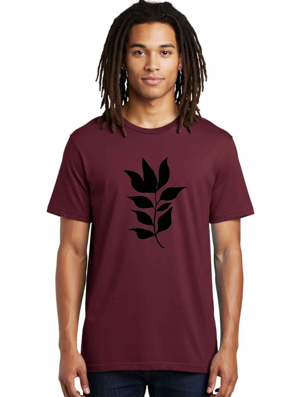 Leaf-Silhouette Men'S Graphic Tee, 100% Cotton, Comfortable Casual Summer Wear, Machine Washable, Leafy Branch, Foliage, Silhouette, Nature Icon, Simple Design, Leaf Graphics, Floral Element, Minimalist Art, Plant Symbol -  Aaa448