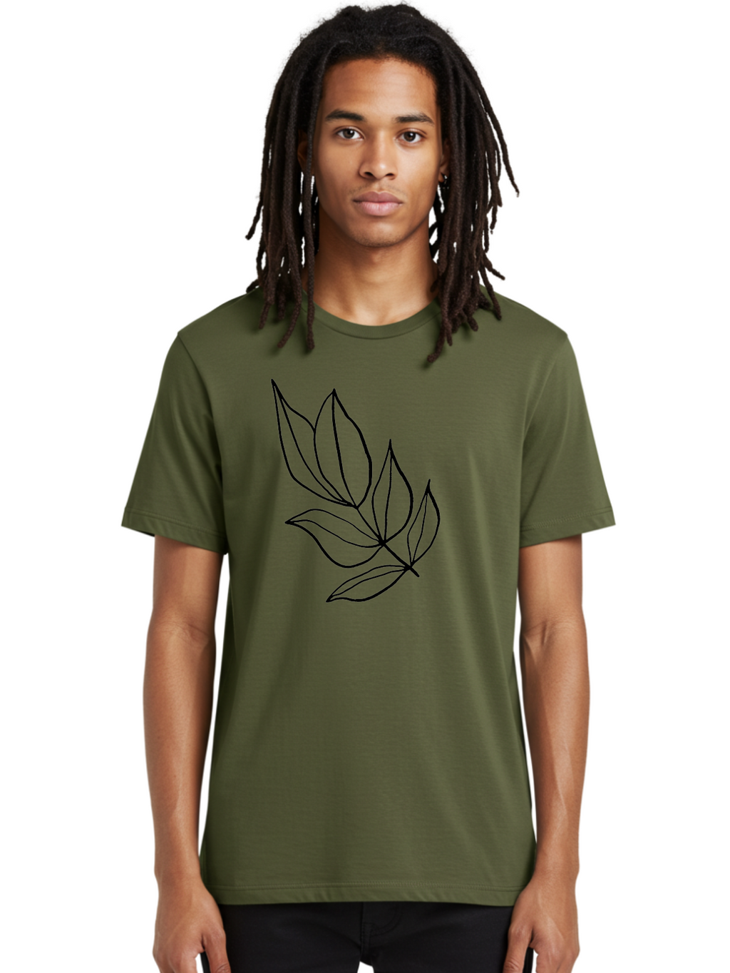 Leaves-1 Men'S Graphic Tee, 100% Cotton, Comfortable Casual Summer Wear, Machine Washable, Simple Line Art, Minimalist Design, Botanical Illustration, Leafy Greens, Nature-Inspired Graphics, Elegant Simplicity, Vector Art, Black Lines -  Aaa450