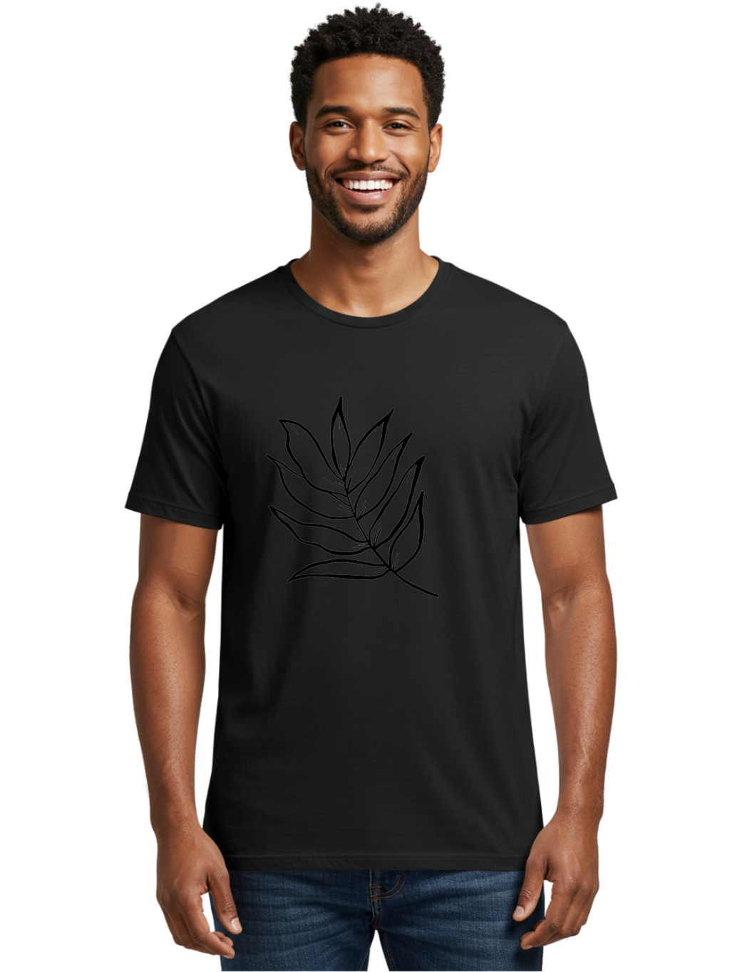 Leaves-7 Men'S Graphic Tee, 100% Cotton, Comfortable Casual Summer Wear, Machine Washable, Hand-Drawn Leaf, Simple Line Art, Minimalist Design, Black Silhouette, Natural Elements, Leaf Illustration, Botanical Art -  Aaa456