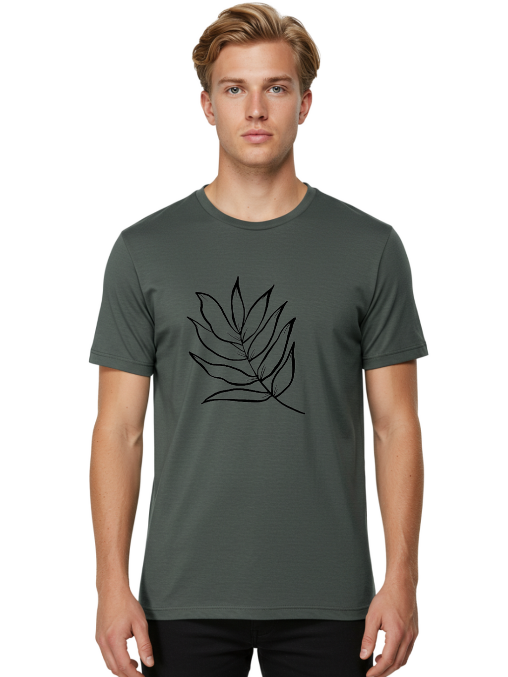 Leaves-7 Men'S Graphic Tee, 100% Cotton, Comfortable Casual Summer Wear, Machine Washable, Hand-Drawn Leaf, Simple Line Art, Minimalist Design, Black Silhouette, Natural Elements, Leaf Illustration, Botanical Art -  Aaa456