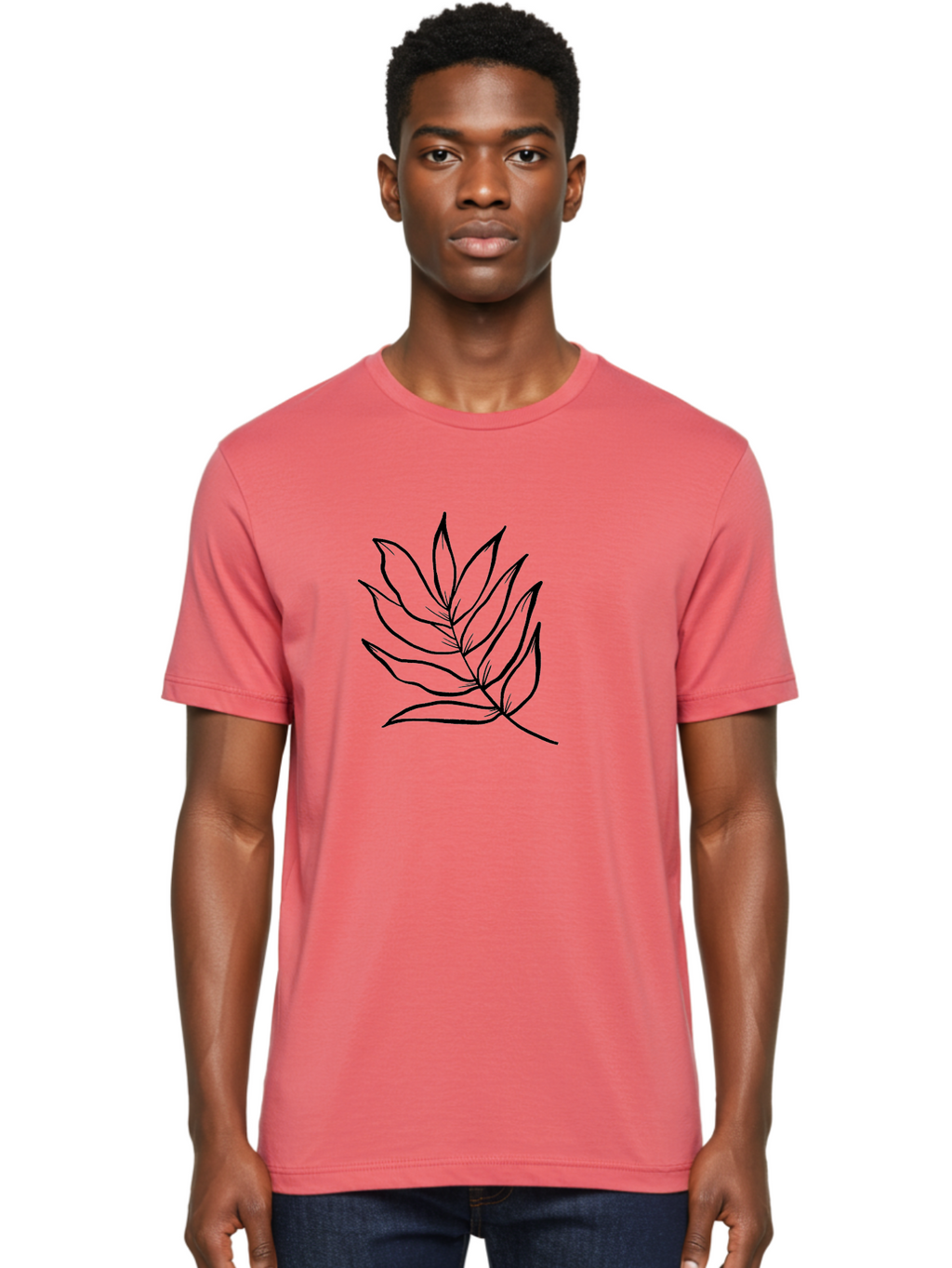 Leaves-7 Men'S Graphic Tee, 100% Cotton, Comfortable Casual Summer Wear, Machine Washable, Hand-Drawn Leaf, Simple Line Art, Minimalist Design, Black Silhouette, Natural Elements, Leaf Illustration, Botanical Art -  Aaa456