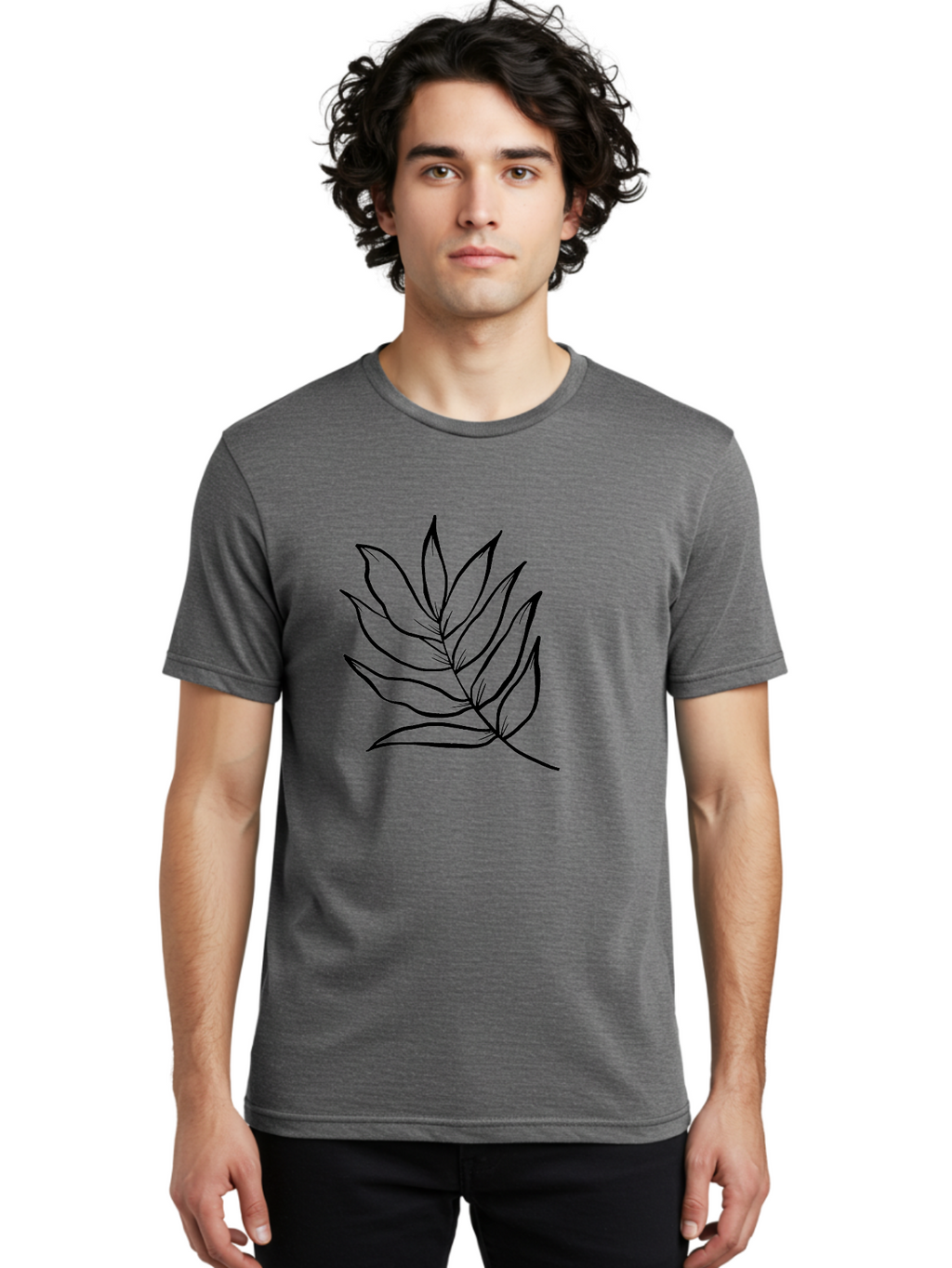 Leaves-7 Men'S Graphic Tee, 100% Cotton, Comfortable Casual Summer Wear, Machine Washable, Hand-Drawn Leaf, Simple Line Art, Minimalist Design, Black Silhouette, Natural Elements, Leaf Illustration, Botanical Art -  Aaa456