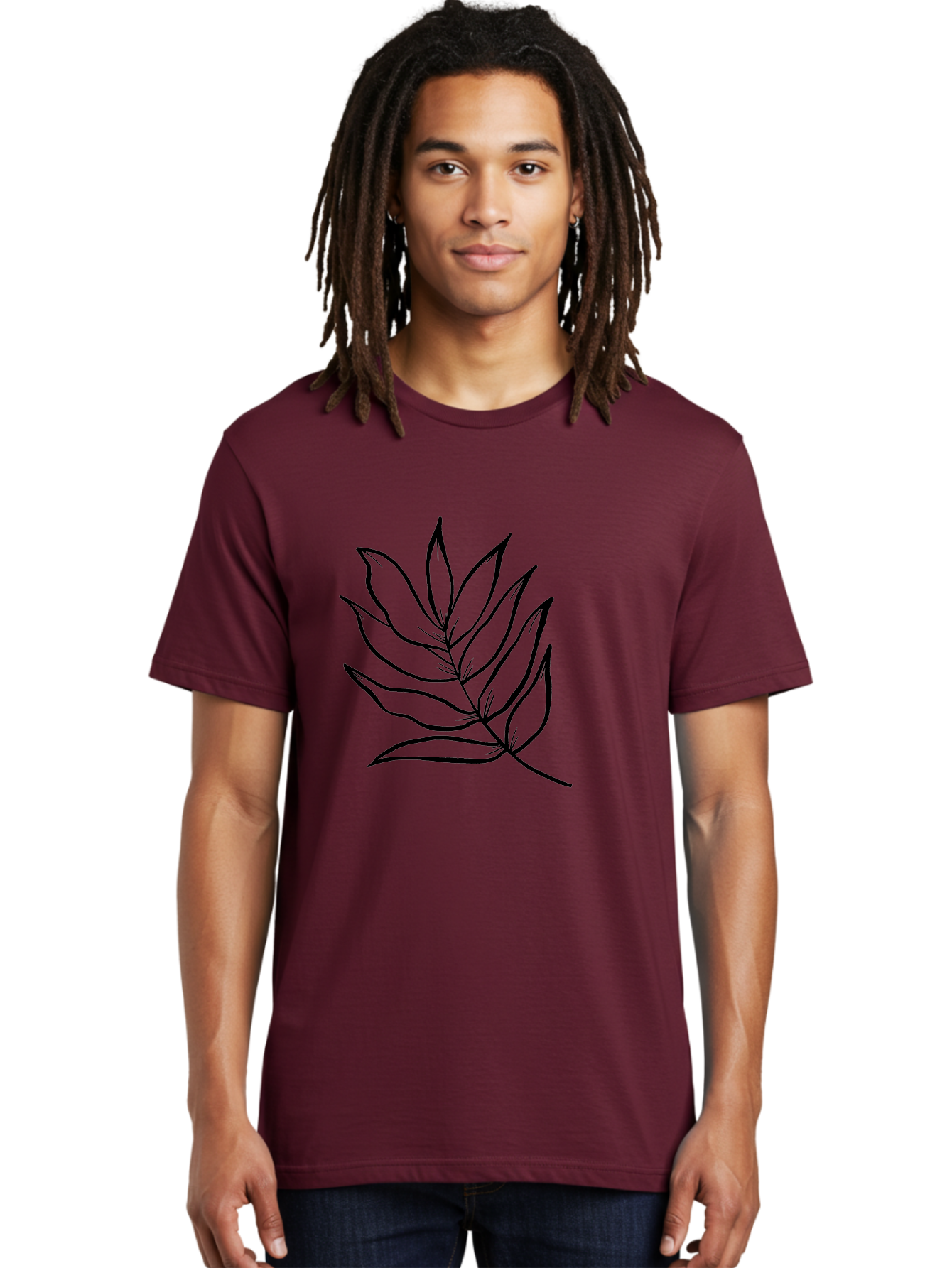 Leaves-7 Men'S Graphic Tee, 100% Cotton, Comfortable Casual Summer Wear, Machine Washable, Hand-Drawn Leaf, Simple Line Art, Minimalist Design, Black Silhouette, Natural Elements, Leaf Illustration, Botanical Art -  Aaa456