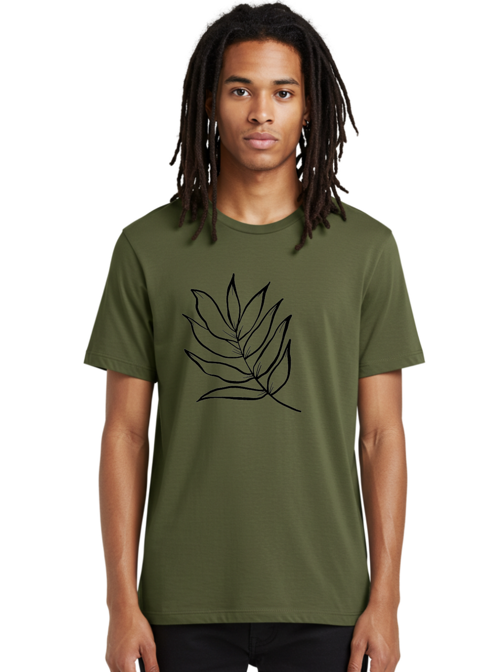 Leaves-7 Men'S Graphic Tee, 100% Cotton, Comfortable Casual Summer Wear, Machine Washable, Hand-Drawn Leaf, Simple Line Art, Minimalist Design, Black Silhouette, Natural Elements, Leaf Illustration, Botanical Art -  Aaa456