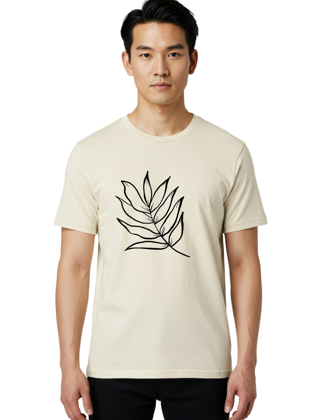 Leaves-7 Men'S Graphic Tee, 100% Cotton, Comfortable Casual Summer Wear, Machine Washable, Hand-Drawn Leaf, Simple Line Art, Minimalist Design, Black Silhouette, Natural Elements, Leaf Illustration, Botanical Art -  Aaa456