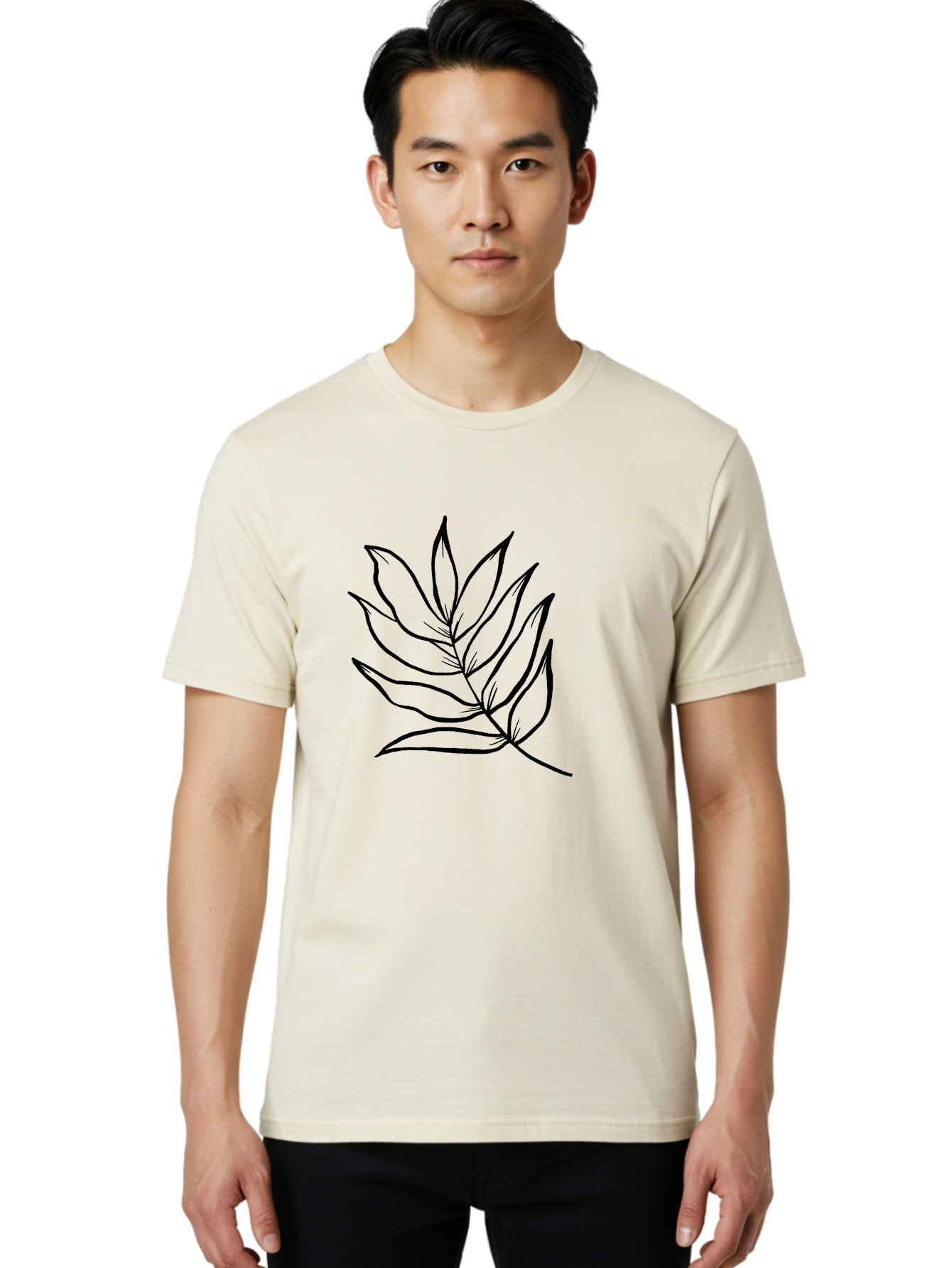Leaves-7 Men'S Graphic Tee, 100% Cotton, Comfortable Casual Summer Wear, Machine Washable, Hand-Drawn Leaf, Simple Line Art, Minimalist Design, Black Silhouette, Natural Elements, Leaf Illustration, Botanical Art -  Aaa456