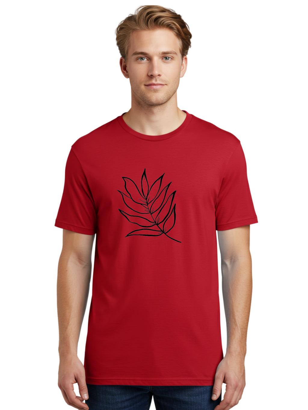 Leaves-7 Men'S Graphic Tee, 100% Cotton, Comfortable Casual Summer Wear, Machine Washable, Hand-Drawn Leaf, Simple Line Art, Minimalist Design, Black Silhouette, Natural Elements, Leaf Illustration, Botanical Art -  Aaa456