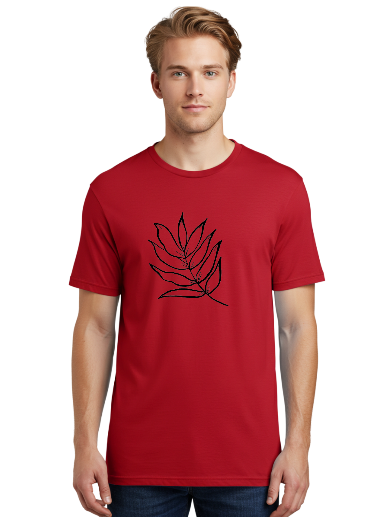 Leaves-7 Men'S Graphic Tee, 100% Cotton, Comfortable Casual Summer Wear, Machine Washable, Hand-Drawn Leaf, Simple Line Art, Minimalist Design, Black Silhouette, Natural Elements, Leaf Illustration, Botanical Art -  Aaa456
