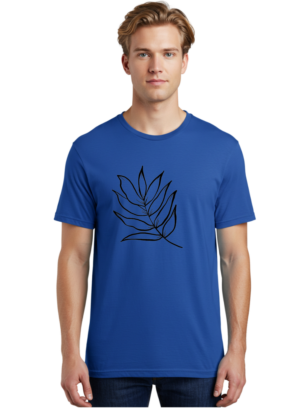 Leaves-7 Men'S Graphic Tee, 100% Cotton, Comfortable Casual Summer Wear, Machine Washable, Hand-Drawn Leaf, Simple Line Art, Minimalist Design, Black Silhouette, Natural Elements, Leaf Illustration, Botanical Art -  Aaa456