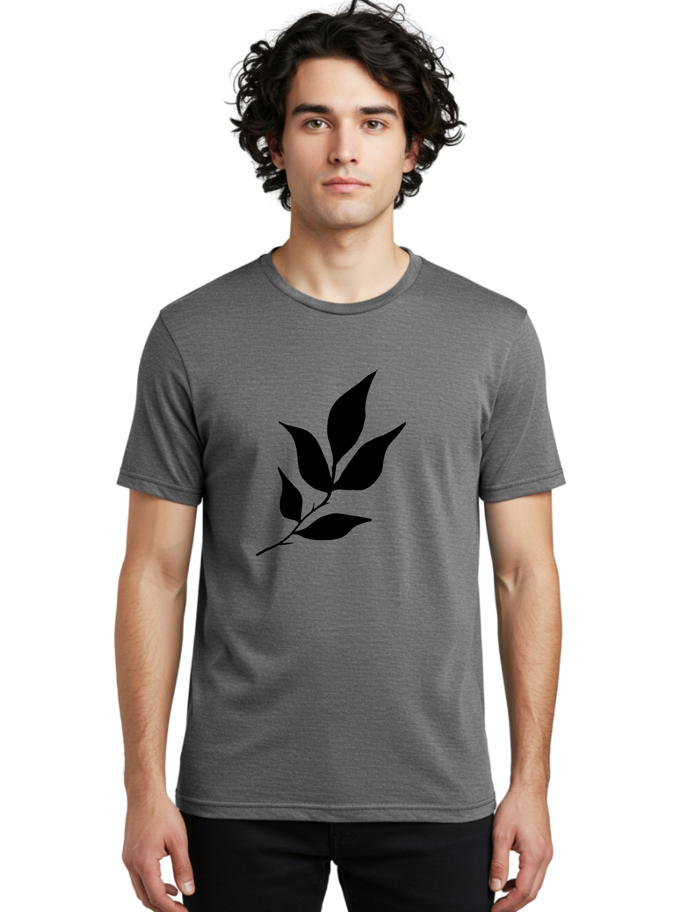 Leaves-8 Men'S Graphic Tee, 100% Cotton, Comfortable Casual Summer Wear, Machine Washable, Black Leaves On Branch, Leaf Silhouette, Minimalist Design, Simple Graphics, Black And Green, Nature Elements, Botanical Illustration, Leaf Graphic -  Aaa457