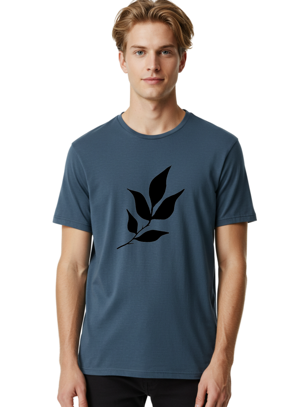 Leaves-8 Men'S Graphic Tee, 100% Cotton, Comfortable Casual Summer Wear, Machine Washable, Black Leaves On Branch, Leaf Silhouette, Minimalist Design, Simple Graphics, Black And Green, Nature Elements, Botanical Illustration, Leaf Graphic -  Aaa457