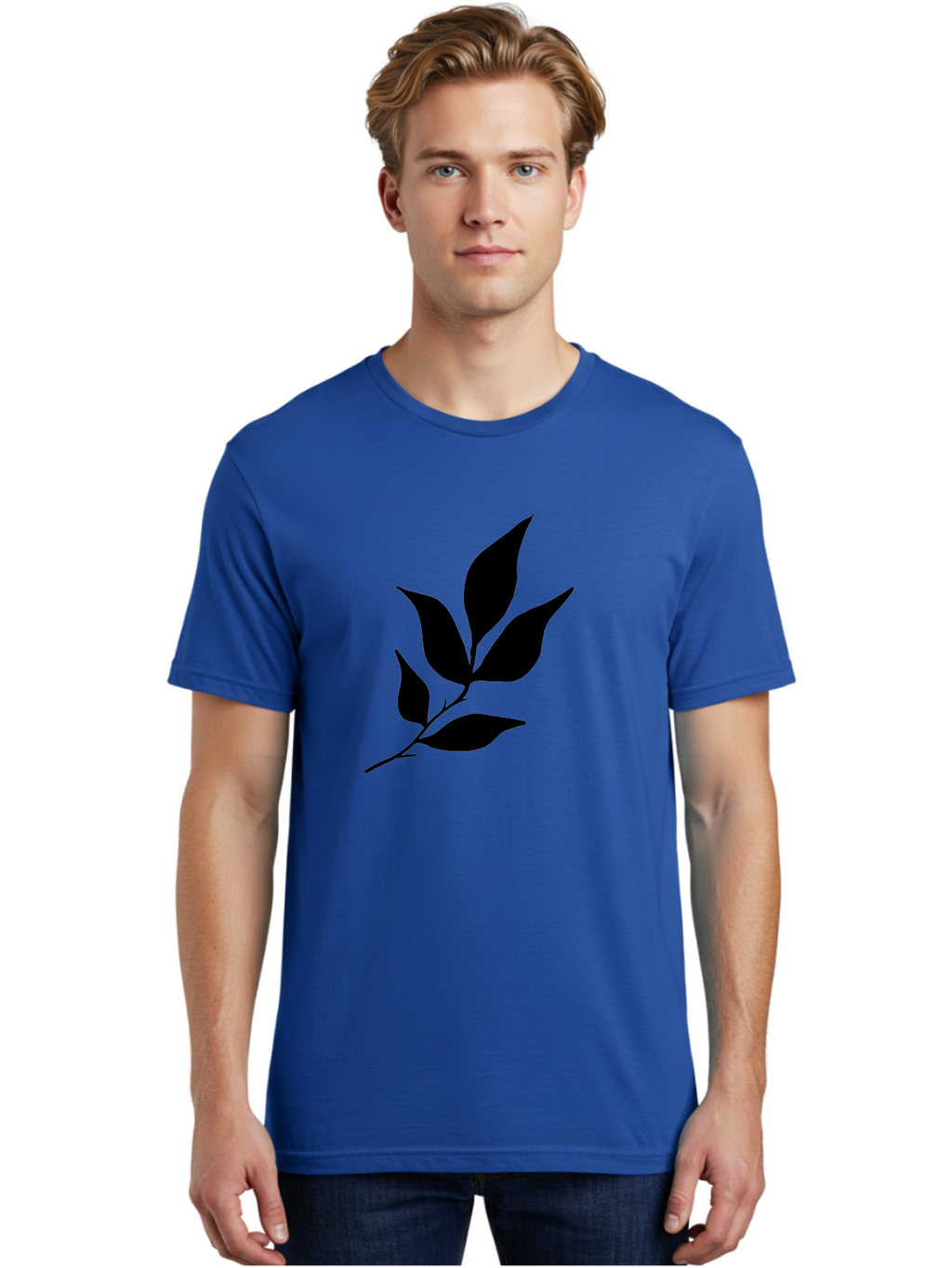 Leaves-8 Men'S Graphic Tee, 100% Cotton, Comfortable Casual Summer Wear, Machine Washable, Black Leaves On Branch, Leaf Silhouette, Minimalist Design, Simple Graphics, Black And Green, Nature Elements, Botanical Illustration, Leaf Graphic -  Aaa457