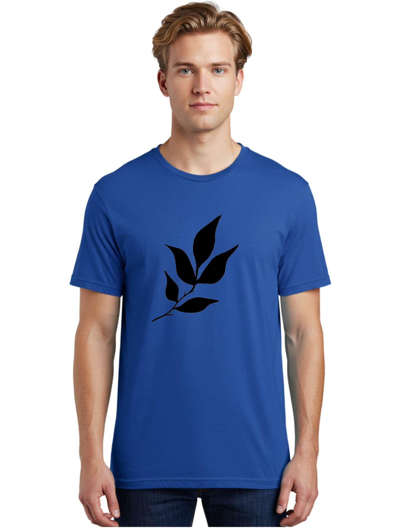 Leaves-8 Men'S Graphic Tee, 100% Cotton, Comfortable Casual Summer Wear, Machine Washable, Black Leaves On Branch, Leaf Silhouette, Minimalist Design, Simple Graphics, Black And Green, Nature Elements, Botanical Illustration, Leaf Graphic -  Aaa457