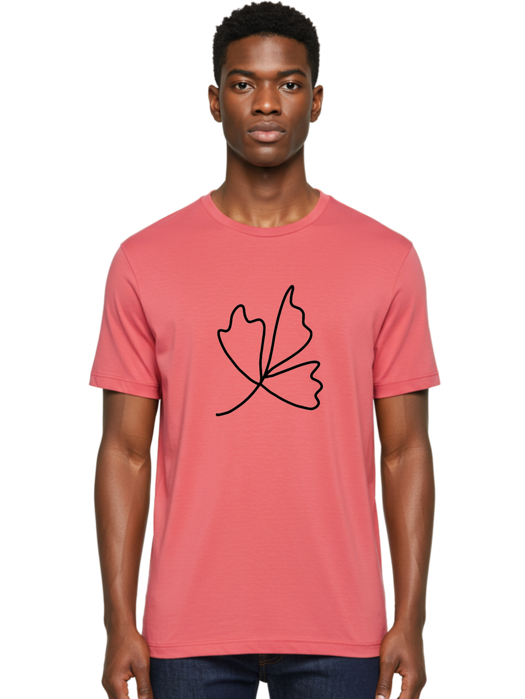 Maple-Leaf Men'S Graphic Tee, 100% Cotton, Comfortable Casual Summer Wear, Machine Washable, Simple Leaf Design, Minimalist Art, Black Outline, Leaf Shape, Abstract Foliage, Modern Illustration, Nature-Inspired Graphics -  Aaa461