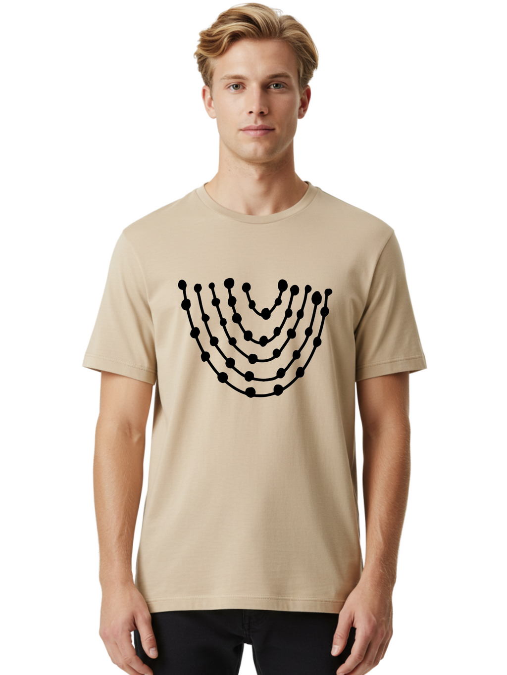 Menorah Men'S Graphic Tee, 100% Cotton, Comfortable Casual Summer Wear, Machine Washable, Menorah Illustration, Seven-Branched Candelabrum, Jewish Symbol, Black Graphic, Hanukkah, Faith, Tradition, Culture, Celebration -  Aaa463