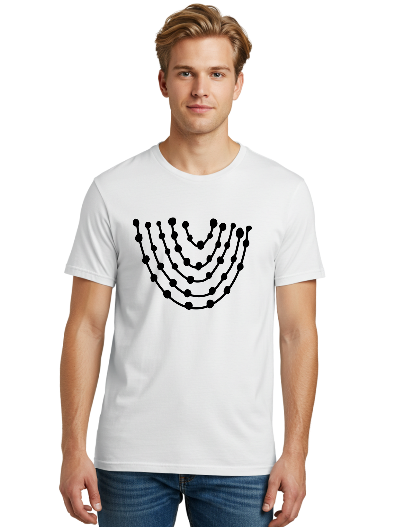 Menorah Men'S Graphic Tee, 100% Cotton, Comfortable Casual Summer Wear, Machine Washable, Menorah Illustration, Seven-Branched Candelabrum, Jewish Symbol, Black Graphic, Hanukkah, Faith, Tradition, Culture, Celebration -  Aaa463