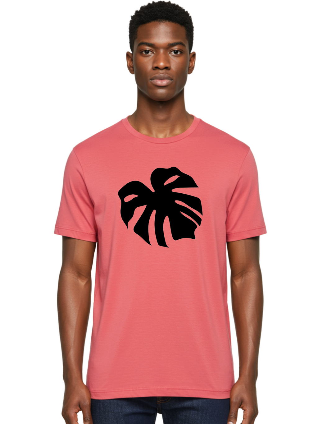 Monstera-Leaf-1 Men'S Graphic Tee, 100% Cotton, Comfortable Casual Summer Wear, Machine Washable, Tropical Leaf, Monstera Deliciosa, Exotic Foliage, Jungle Plants, Unique Shapes, Leafy Greens, Black Silhouette -  Aaa466