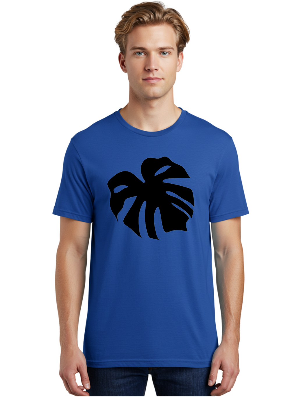 Monstera-Leaf-1 Men'S Graphic Tee, 100% Cotton, Comfortable Casual Summer Wear, Machine Washable, Tropical Leaf, Monstera Deliciosa, Exotic Foliage, Jungle Plants, Unique Shapes, Leafy Greens, Black Silhouette -  Aaa466