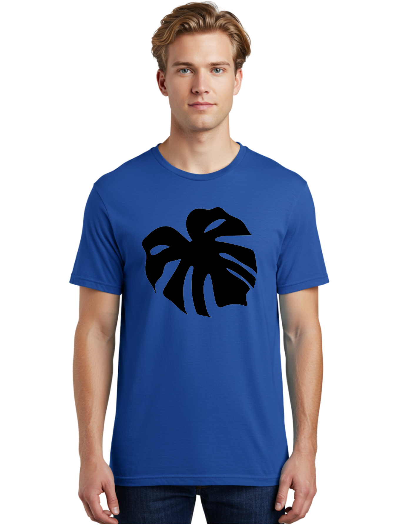 Monstera-Leaf-1 Men'S Graphic Tee, 100% Cotton, Comfortable Casual Summer Wear, Machine Washable, Tropical Leaf, Monstera Deliciosa, Exotic Foliage, Jungle Plants, Unique Shapes, Leafy Greens, Black Silhouette -  Aaa466