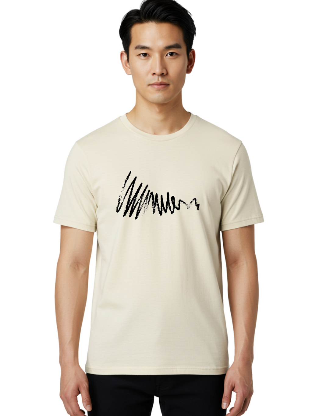 Mummer Men'S Graphic Tee, 100% Cotton, Comfortable Casual Summer Wear, Machine Washable, Black Scribble, Handwriting, Cursive Text, Abstract Design, Creative Typography, Mummer Word, Dynamic Lines, Artistic Expression -  Aaa470