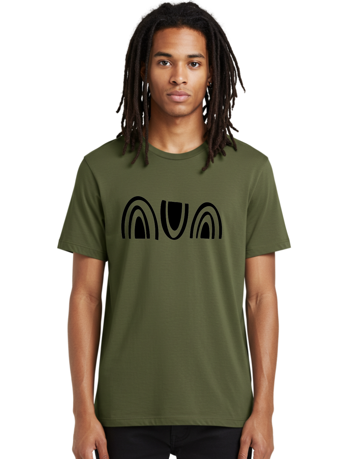 Nun Men'S Graphic Tee, 100% Cotton, Comfortable Casual Summer Wear, Machine Washable, Ava Logo, Minimalist Design, Black And Green Color Scheme, Simple Typography, Abstract Shapes, Modern Aesthetic, Graphical Elements -  Aaa471
